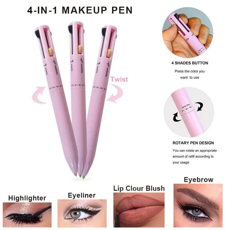 4in1 Makeup Pen Highlighter EyeLiner Eyebrow Pencil LipLiner Waterproof Travel Gift for Girl